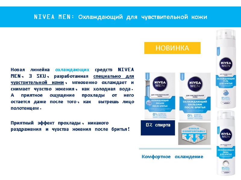 0% спирта Комфортное охлаждение  Новая линейка охлаждающих средств NIVEA MEN, 3 SKU, разработанная